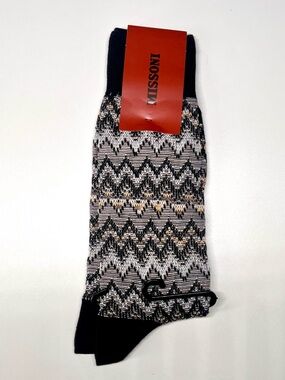 Missoni Black, White & Tan Zigzag Knit Dress Socks NWT Small Medium Large XL